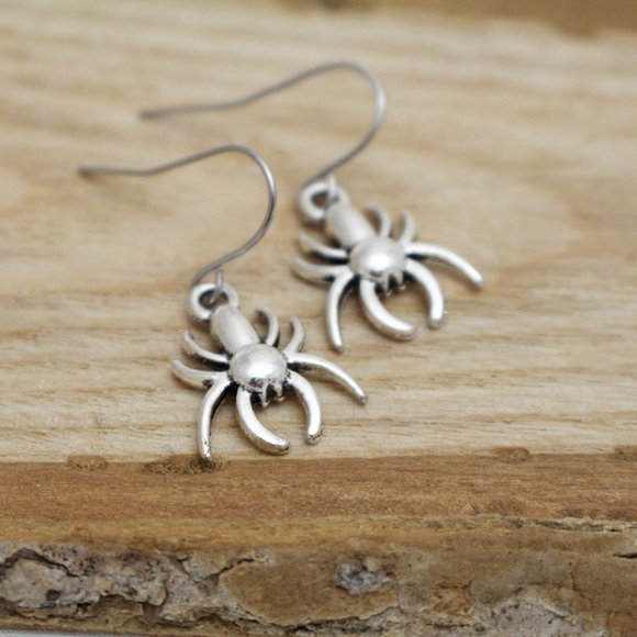 Silver Spider Charm Earrings - Picture 3 of 6
